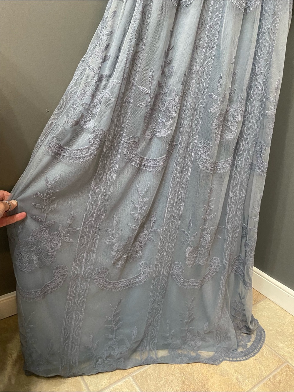 PINKBLUSH Light Blue Mesh/Lace Overlay Maternity Maxi Dress 3X Deep V-Neck Gown - Picture 12 of 17